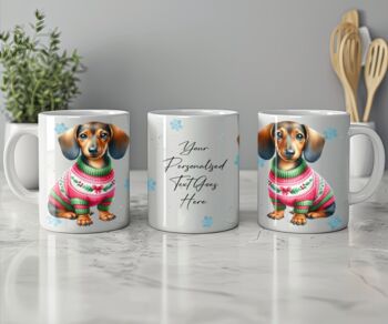 Personalised Dachshund In Christmas Jumper Mug A, 2 of 2