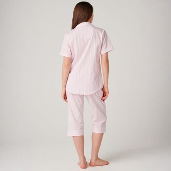Women's 'Shell Pink' Satin Stripe Cotton Three/Four Length Pyjama Set, 3 of 4