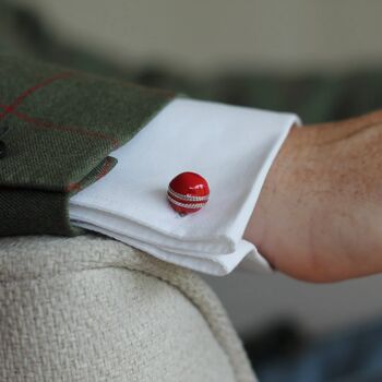 Personalised Red Cricket Ball Cufflinks, 2 of 3