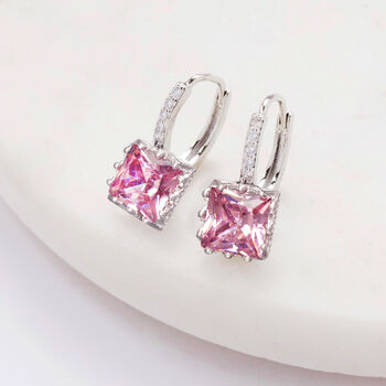 Pink Crystal Encrusted Square Hoop Earrings, 3 of 3