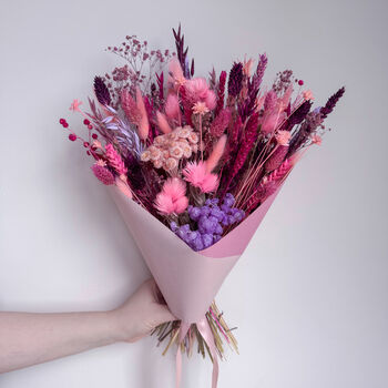 Bright Pink And Purple Dried Flower Bouquet, 3 of 9