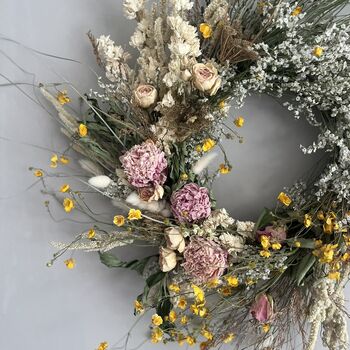 Wild Meadow Pink And Yellow Dried Flower Wreath, 2 of 9