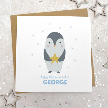 Personalised Glittery Penguin Christmas Card, 2 of 2