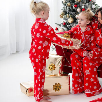 Family Christmas Red Snowflake Personalised Pyjamas, 7 of 11