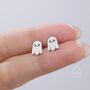 Tiny Little Cute Ghost Stud Earrings In Sterling Silver, thumbnail 6 of 12