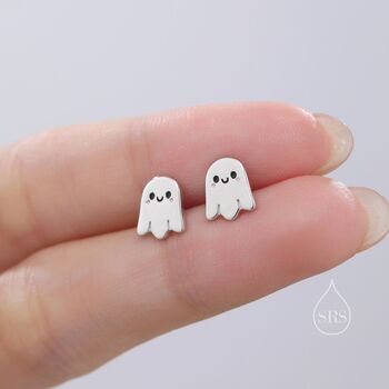 Tiny Little Cute Ghost Stud Earrings In Sterling Silver, 6 of 12