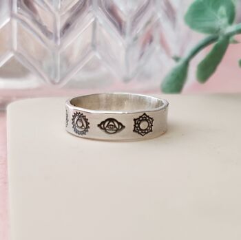Seven Chakras Silver Band Ring Can Be Personalised, 7 of 7