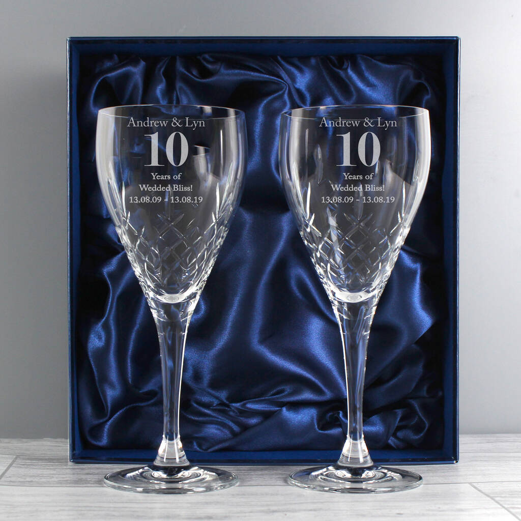Personalised Anniversary Pair Crystal Wine Glasses, 1 of 3