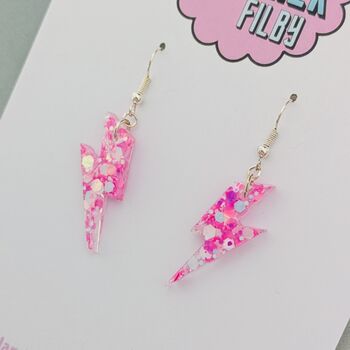 Large Pink Iridescent Lightning Bolt Earrings, 7 of 9