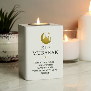 Personalised Eid White Wooden Tea Light Holder, 2 of 5