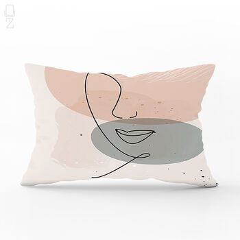 Pink And Grey Abstract Face Cushion, Minimalist Female Portrait Art, 5 of 10