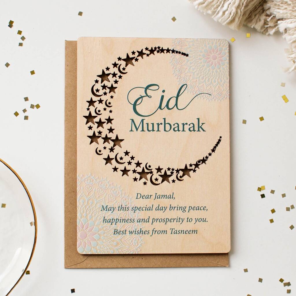 personalised eid mubarak card wooden keepsakerocket