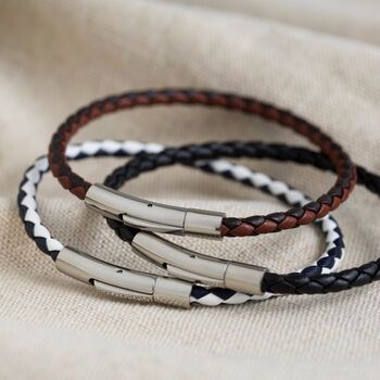 Men's Personalised Slim Woven Leather Bracelet, 3 of 11