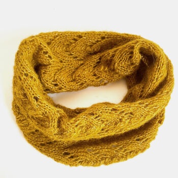 Gold Hand Knitted Infinity Loop Luxury Cowl Scarf, 3 of 4