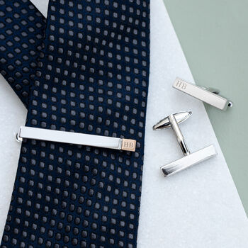 Personalised Two Tone Cubic Tie Clip And Cufflink Set, 8 of 12