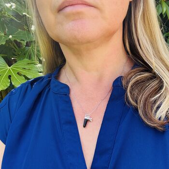 The En Pointe Black Tourmaline Gemstone Necklace, Silver, 5 of 10