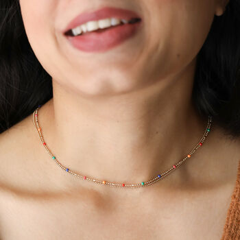 Rainbow Ball Chain Layered Necklace In Gold Plating, 3 of 7