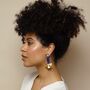 Inez – Blue And Gold Fan Art Deco Acrylic Statement Dangle Earrings, thumbnail 2 of 6