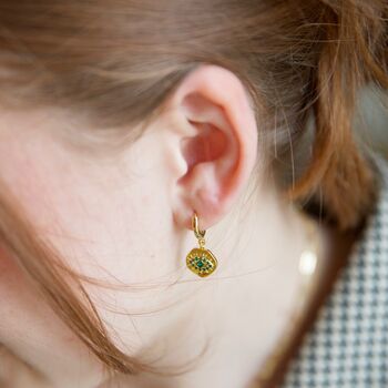 Crystal Eye Charm Huggie Hoop Earrings In Gold Plating, 3 of 11