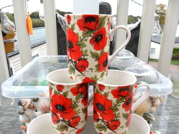 Set Of Six Straight Mugs In Red Poppy Design, 7 of 11