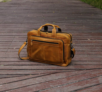 Leather Briefcase With Luggage Strap Worn Look, 4 of 9