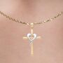 Heart Cross Necklace In 9ct Mixed Gold, thumbnail 1 of 10