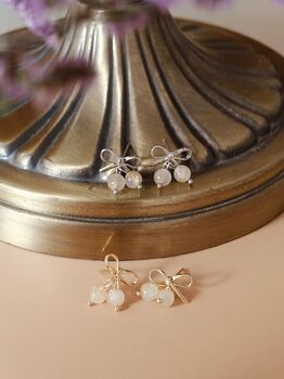 Bow Double Gold Rutilated Quartz Earrings, 4 of 10