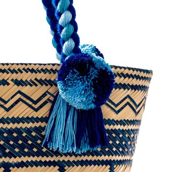 Blue Handwoven Straw Basket Bag, 4 of 8