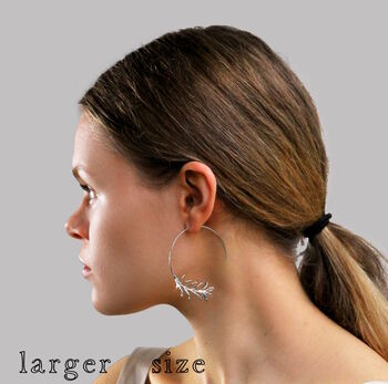 Botanical Leaf Silver Hoop Earrings, 3 of 5