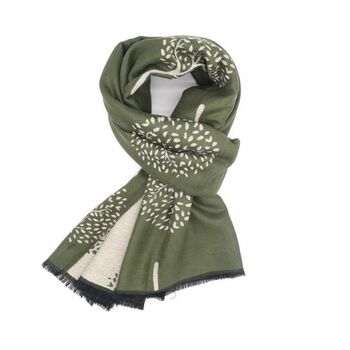 Olive Green Mulberry Tree Of Life Print Scarf, 2 of 5