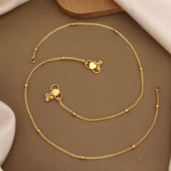 Golden Brass Beaded Ball Slim Foot Payal Anklet, 5 of 5