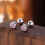 Tiny Pink Cz Barbell Earrings In Sterling Silver, thumbnail 7 of 12