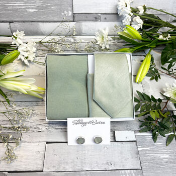 Light Sage Shantung Wedding Tie Set, 10 of 10