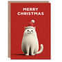 Cute White Cat Pet Wearing Santa Hat Christmas Card, thumbnail 1 of 4