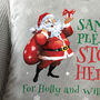 Personalised Cartoon Santa Stop Here Faux Fur Cuddle Cushion, thumbnail 4 of 7