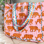 Handmade Pink Tiger Quilted Tote Bag, thumbnail 1 of 6