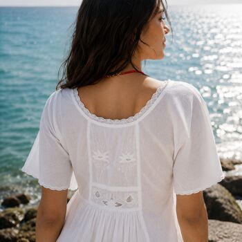 White Cotton Short Sleeve Nightdress 18th Century Vintage Embroidered Jane Austen Bridgerton Style, 3 of 12