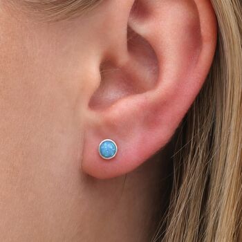 6mm Sterling Silver Blue Opal Stud Earrings, 2 of 9