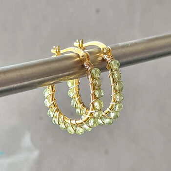 Peridot And Gold Wire Wrapped Hoop Earrings, 2 of 6