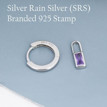 Sterling Silver Black Baguette Cut Cz Huggie Hoop Earrings, 7 of 12