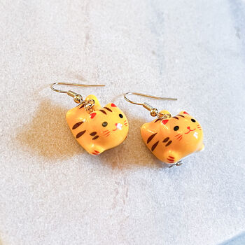 Ceramic Maneki Neko Lucky Cat Drop Earrings, 2 of 2