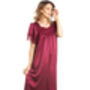 British Made Burgundy Short Sleeved Satin Nightdress With Lace Detail Ladies Size 8 To 28 UK, thumbnail 4 of 5