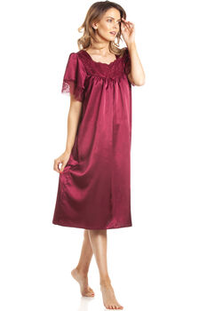 British Made Burgundy Short Sleeved Satin Nightdress With Lace Detail Ladies Size 8 To 28 UK, 4 of 5