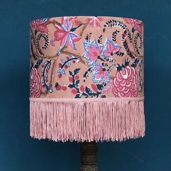 Dusky Pink Indian Block Print Lampshade With Fringe, 2 of 5