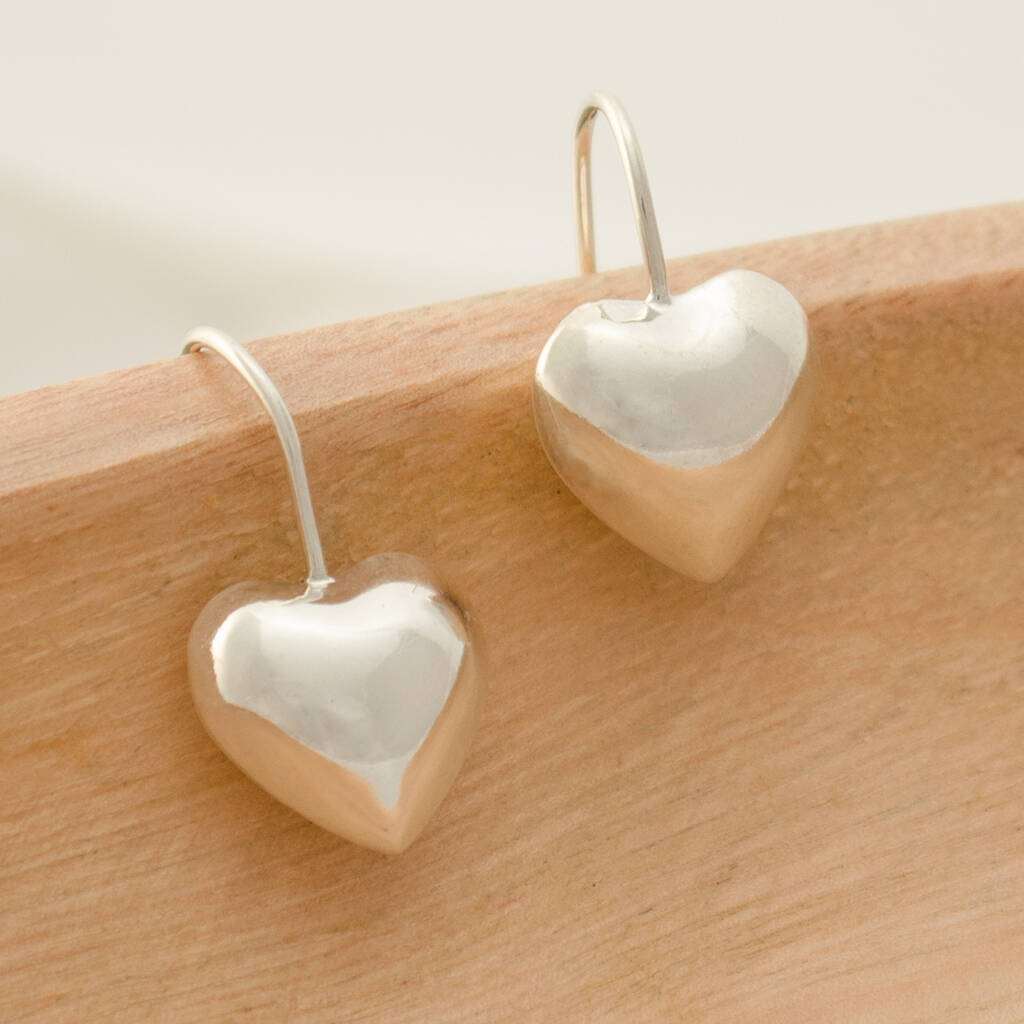 Medium Classic Heart Earrings In Sterling Silver By The London Earring