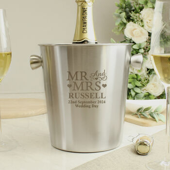 Personalised Mr And Mrs Stainless Steel Ice Bucket, 2 of 3