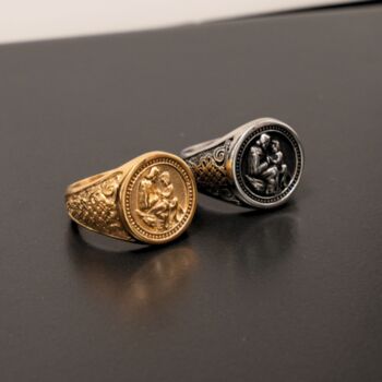 Men's Gold Saint Christopher Steel Signet Ring For Men, 5 of 12