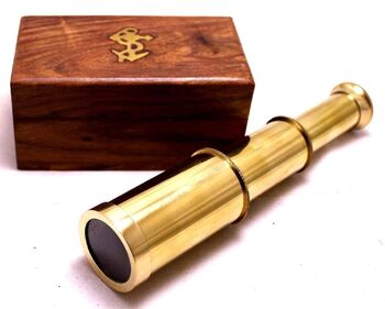 Six Inch Brass Handheld Mini Telescope With Wooden Box, 8 of 12