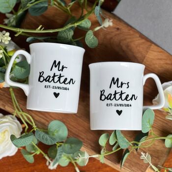 Couples Luxury Bone China Mugs With Name And Date, 4 of 4