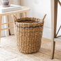 Round Seagrass Basket With Charcoal Stripe, thumbnail 2 of 6